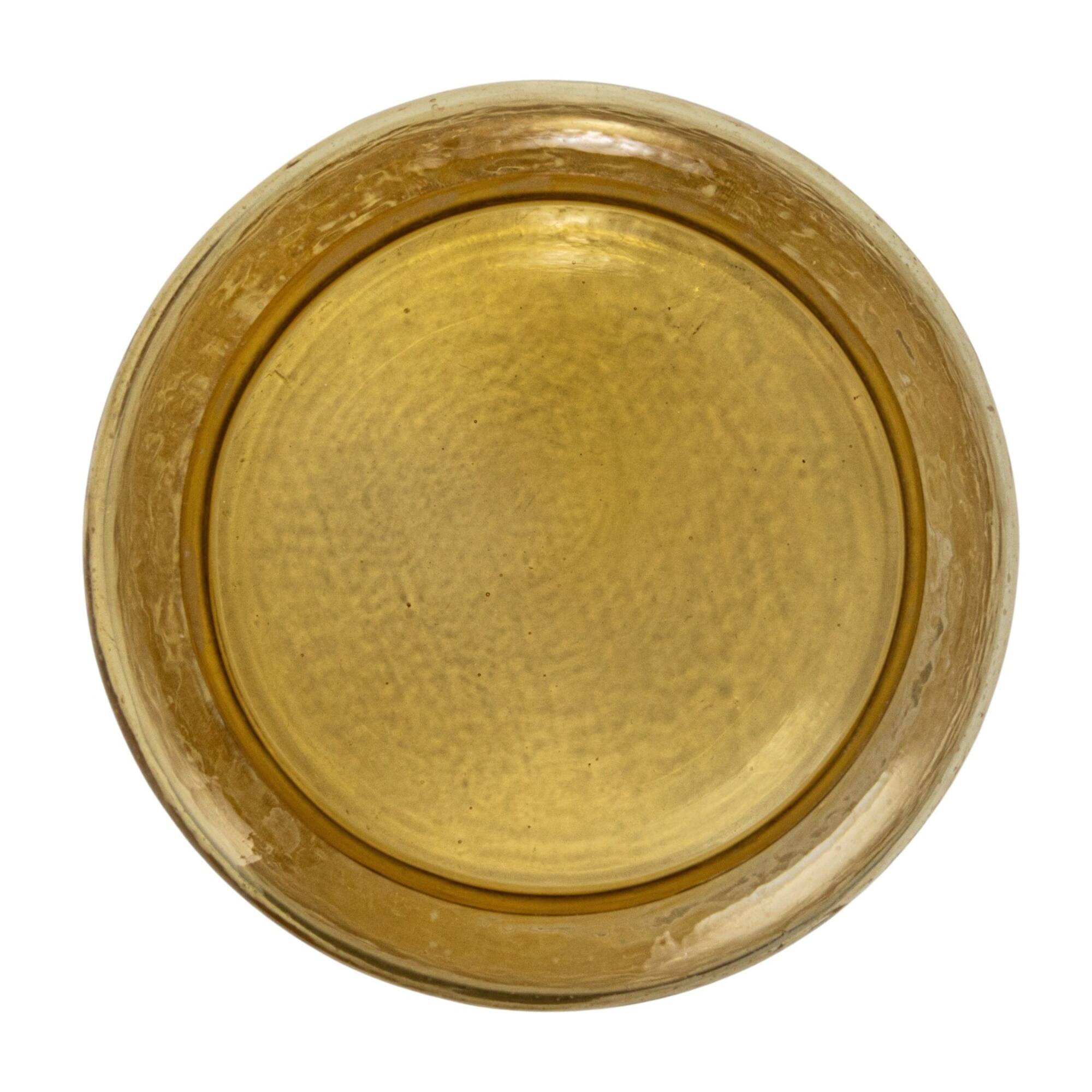 Hello Honey® Yellow & Whitewash Hammered Glass Jar with Mango Wood Lid
